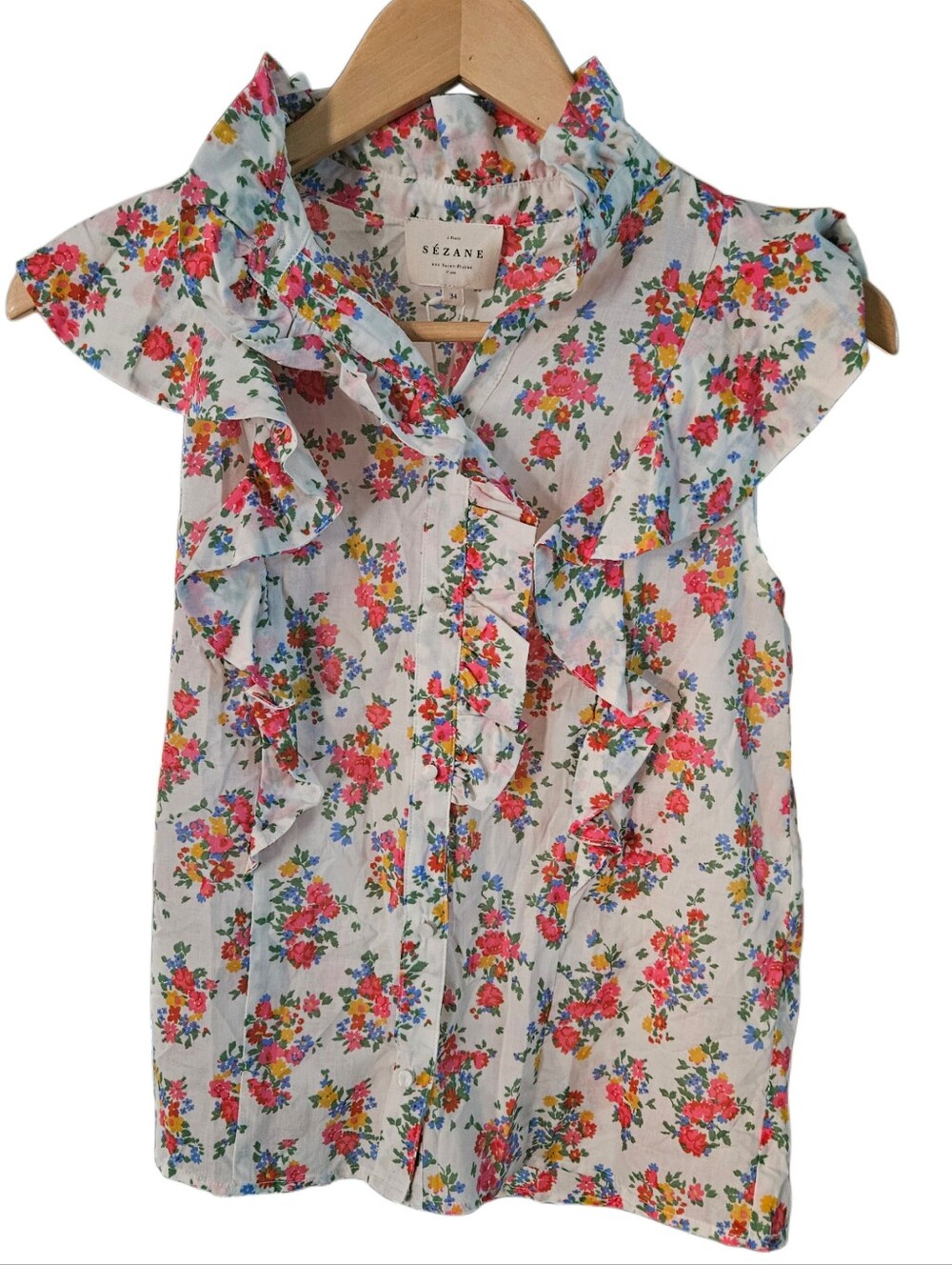 NWT Sézane Ruffled Floral Sleeveless Blouse / Top - Picture 10 of 13